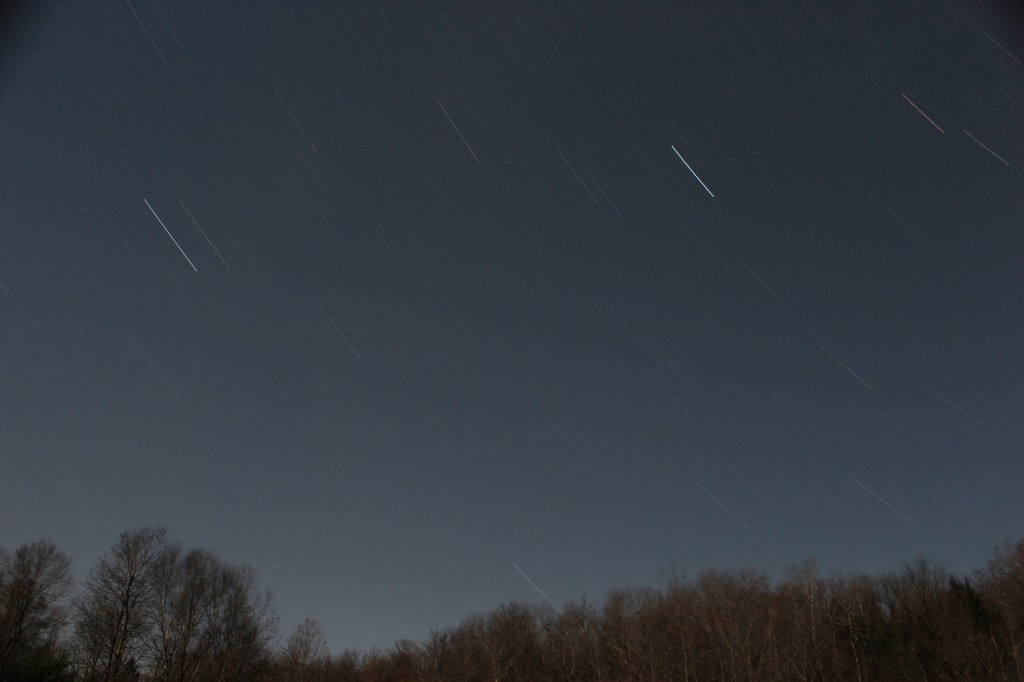 moon light star trails pine river
