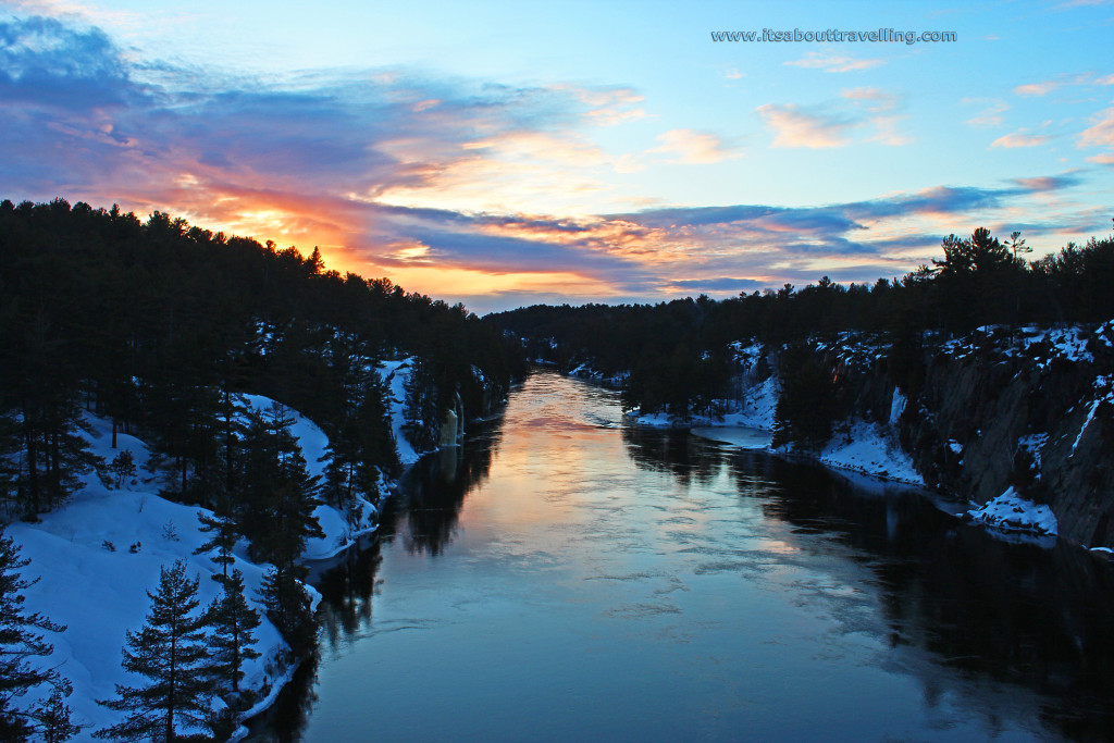 french river winter sunset