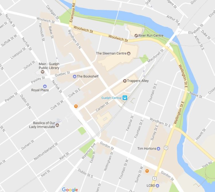 guelph ontario canada downtown map