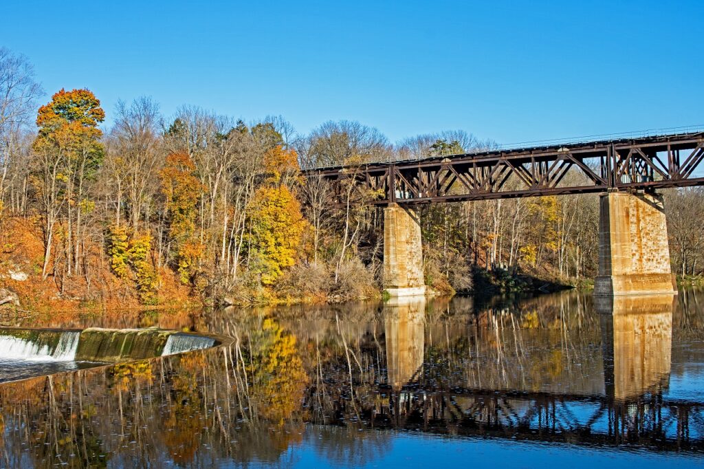 penman's dam and train bridge grand river paris ontario canada