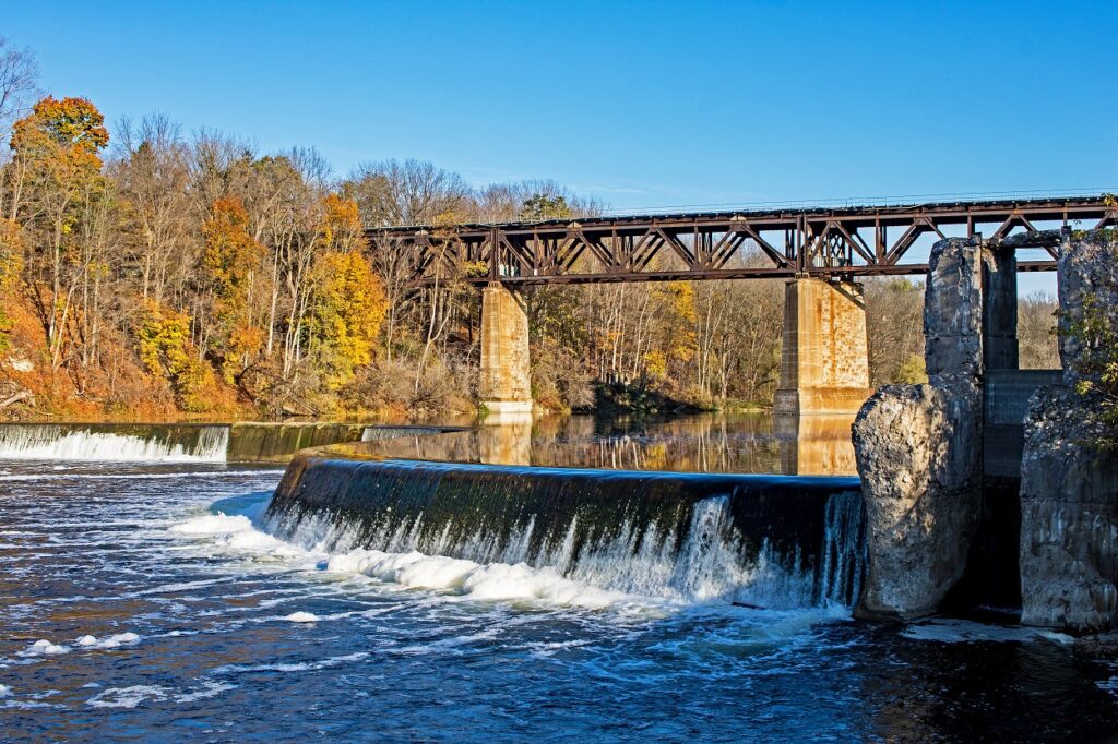 penman's dam and train bridge grand river paris ontario canada